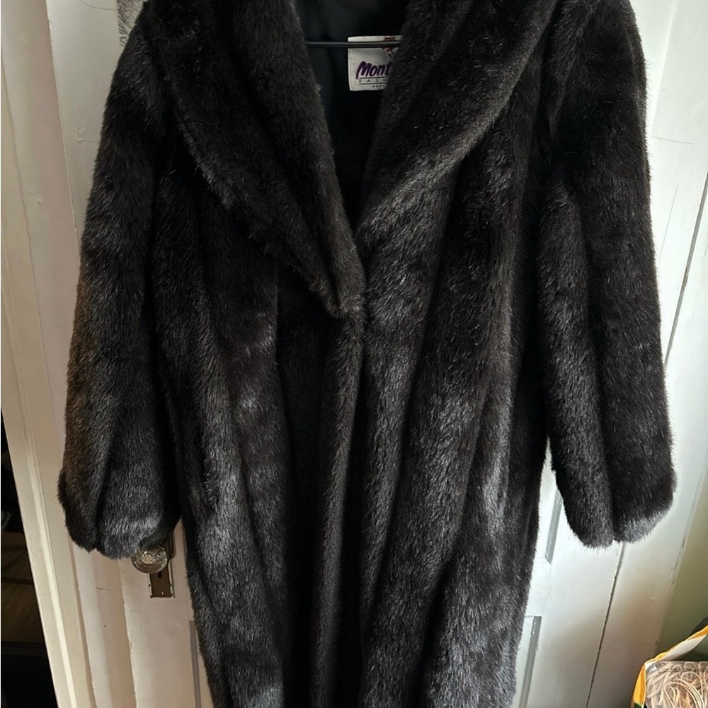 MONTEREY FASHIONS DARK BROWN FAUX FUR FULL LENGTH COAT SIZE 12P